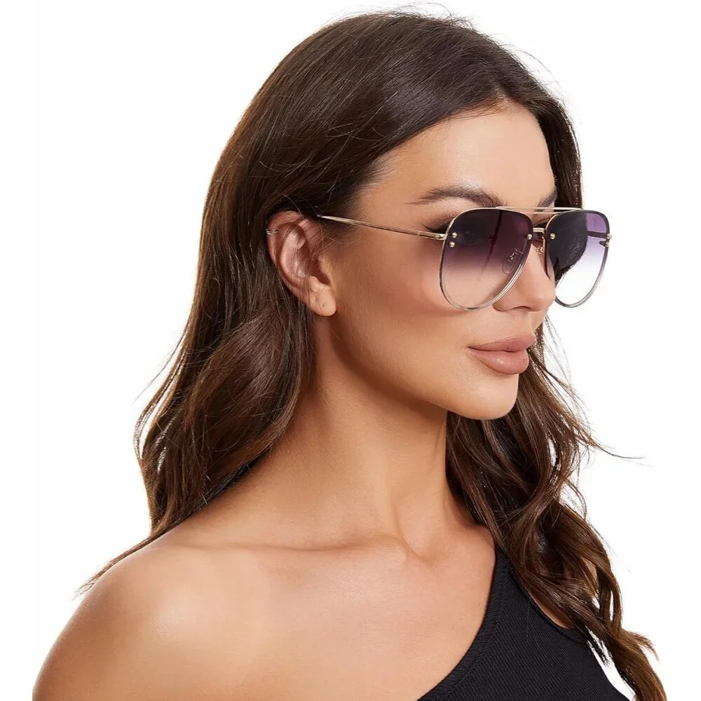 Oversized Aviator Sunglasses Women UV400 Gradient Smoke 65mm